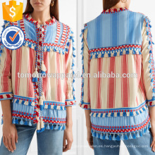 Tasseled rayas multicolor manga tres cuartos mangas chaqueta de algodón fabricación venta al por mayor moda mujeres ropa (TA0008J)